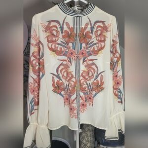 Jealous Tomato Semi Sheer Floral Long Sleeve blouse